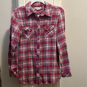OP Pink and Gray Plaid Shirt
